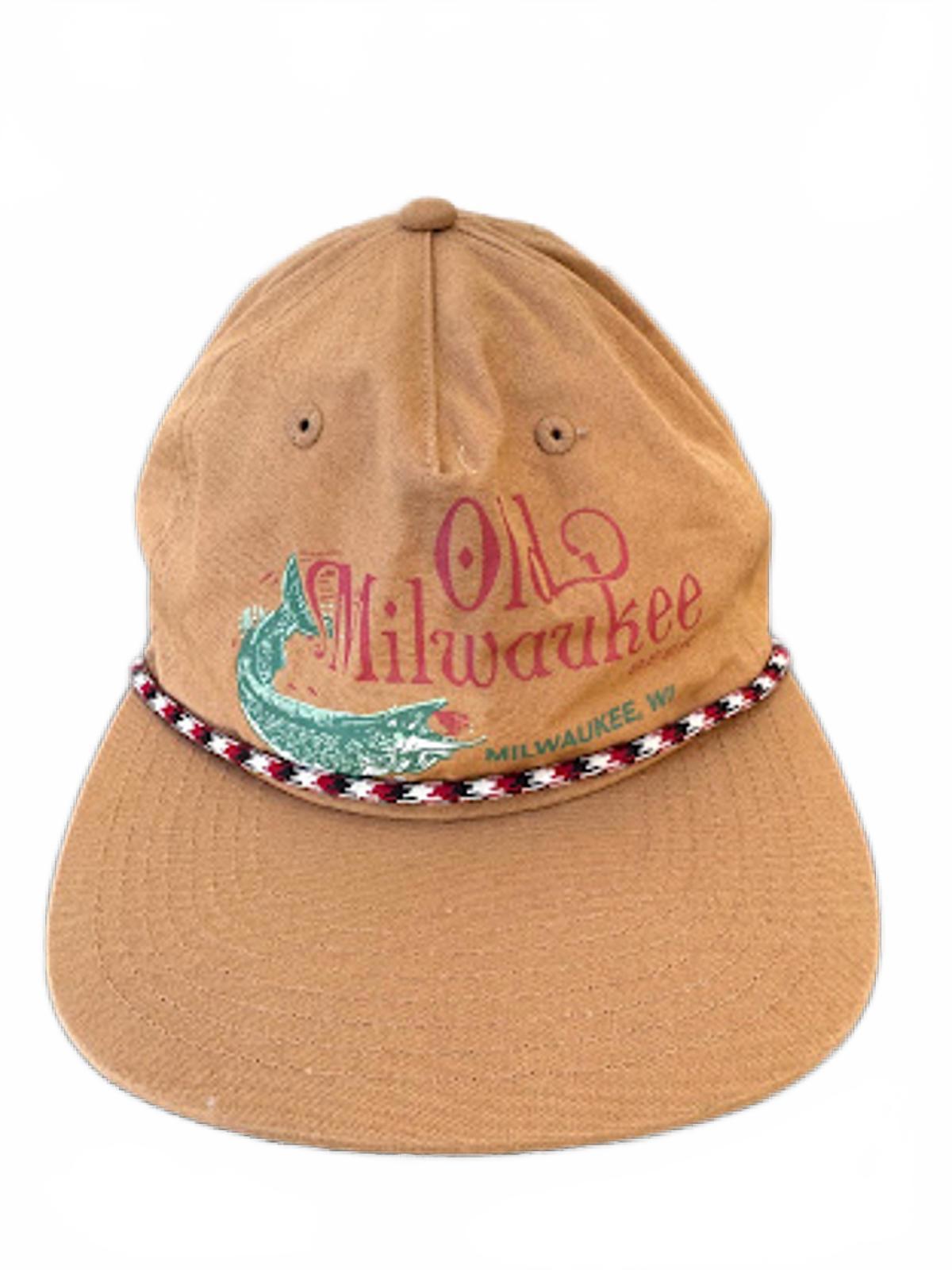 Old Milwaukee Beer Strapback Hat Tan Rope