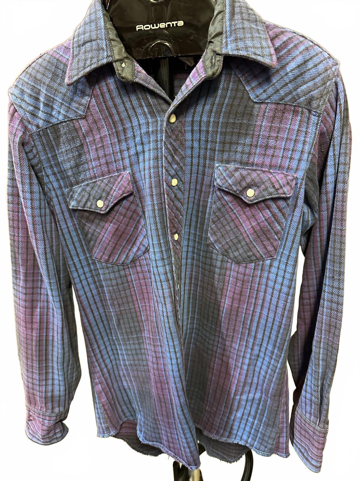 Vintage Wrangler Purple Blue Plaid Western Shirt XL