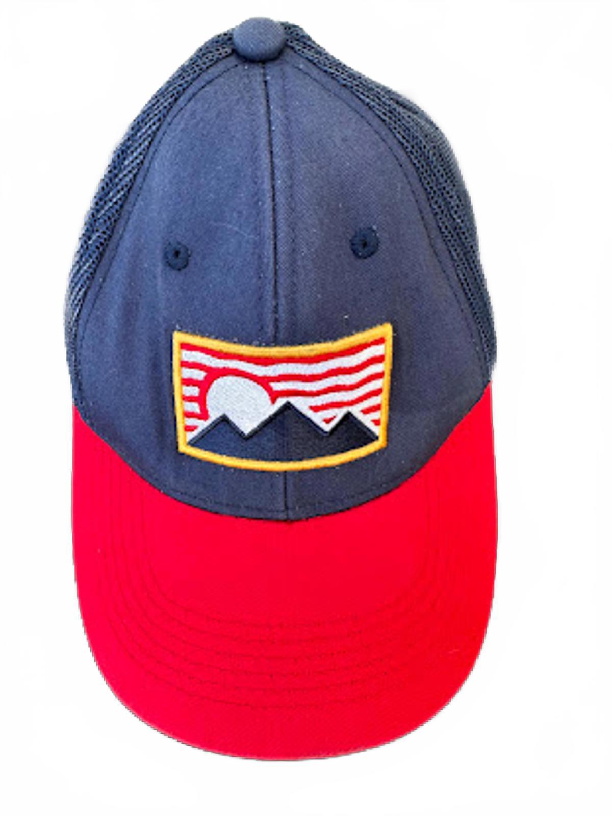 George Mountain Patch Trucker Hat Red Blue
