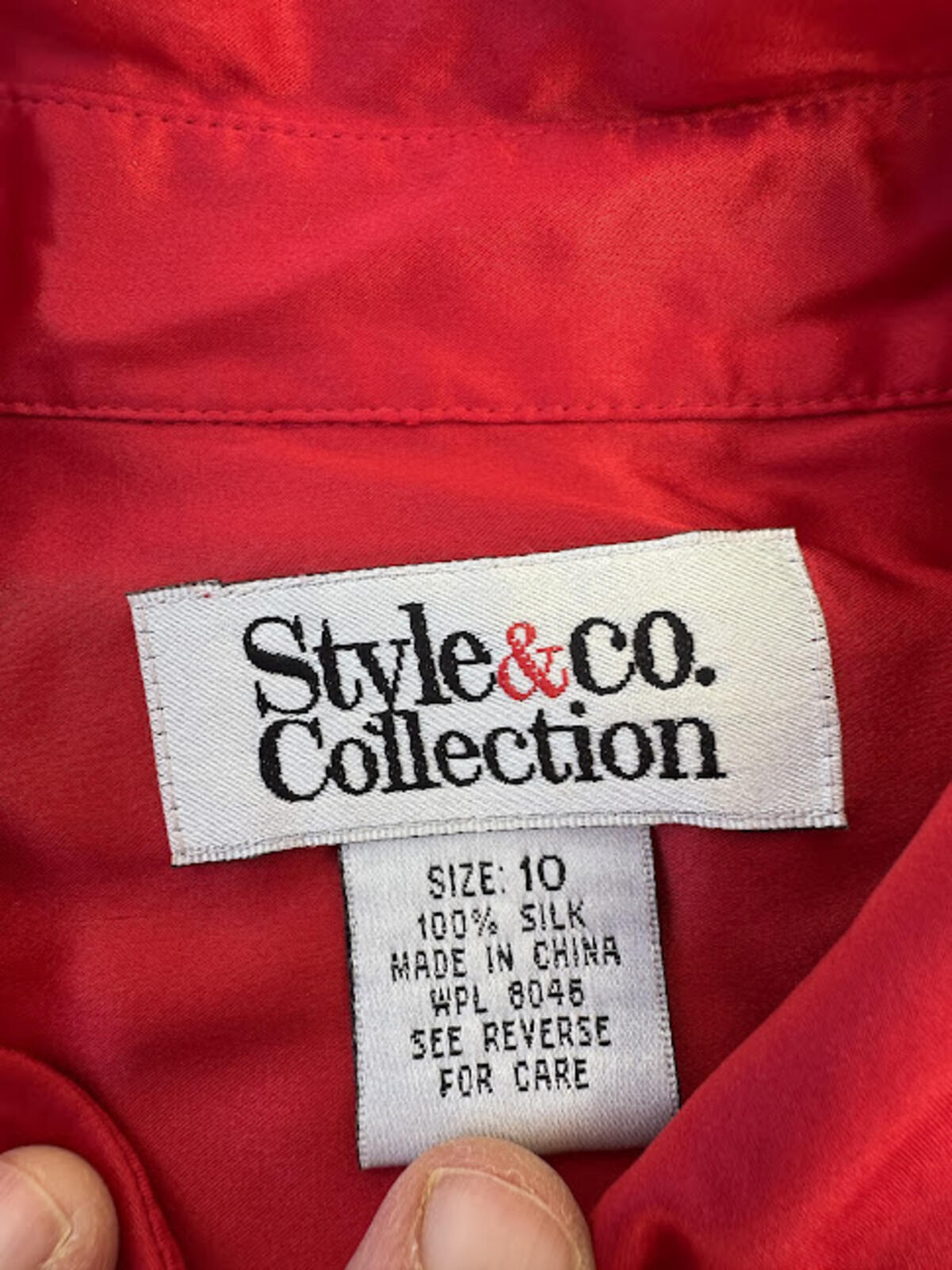 Style & Co Silk Button Blouse Red Sz 10