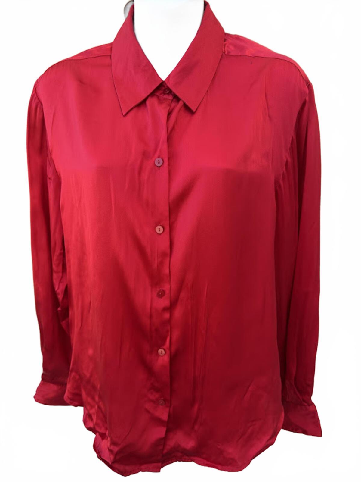 Style & Co Silk Button Blouse Red Sz 10