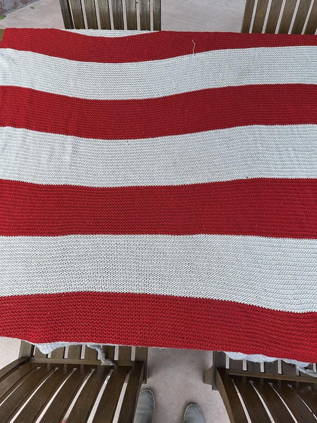Vintage Crochet Throw Blanket Red White Fringe