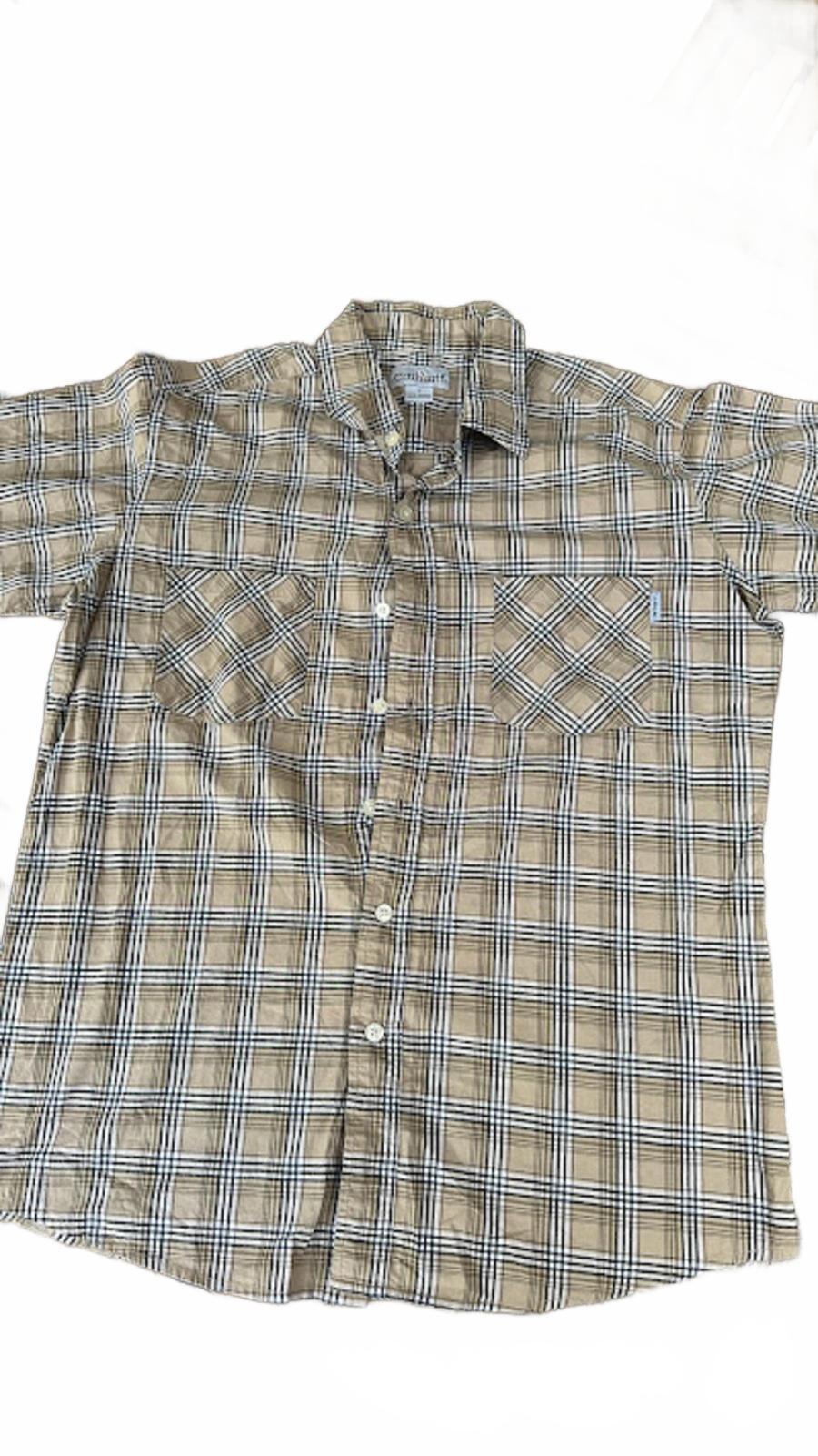 Carhartt Men’s Plaid Button Front Shirt Size L Regular Tan Brown Cotton Workwear