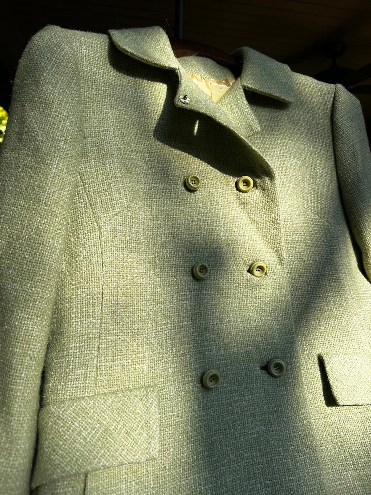 1950s Soft Green Double-Breasted Overcoat S