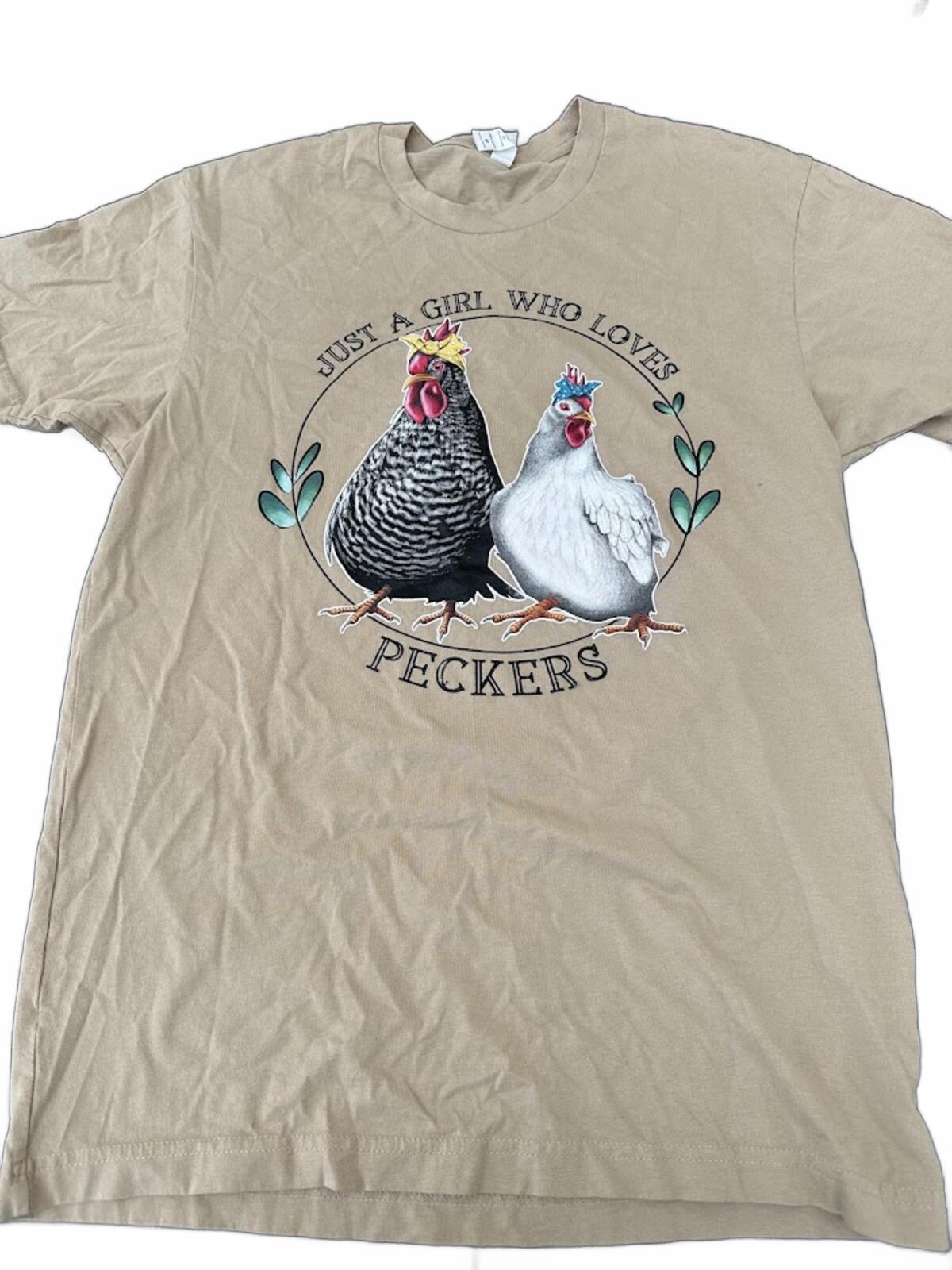 Funny Chicken “Peckers” Graphic Tee M