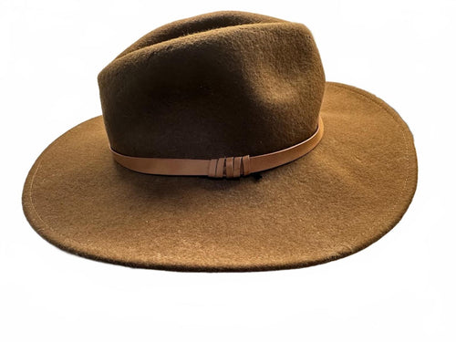 Brown Wool Felt Wide Brim Western Hat Pleather Band