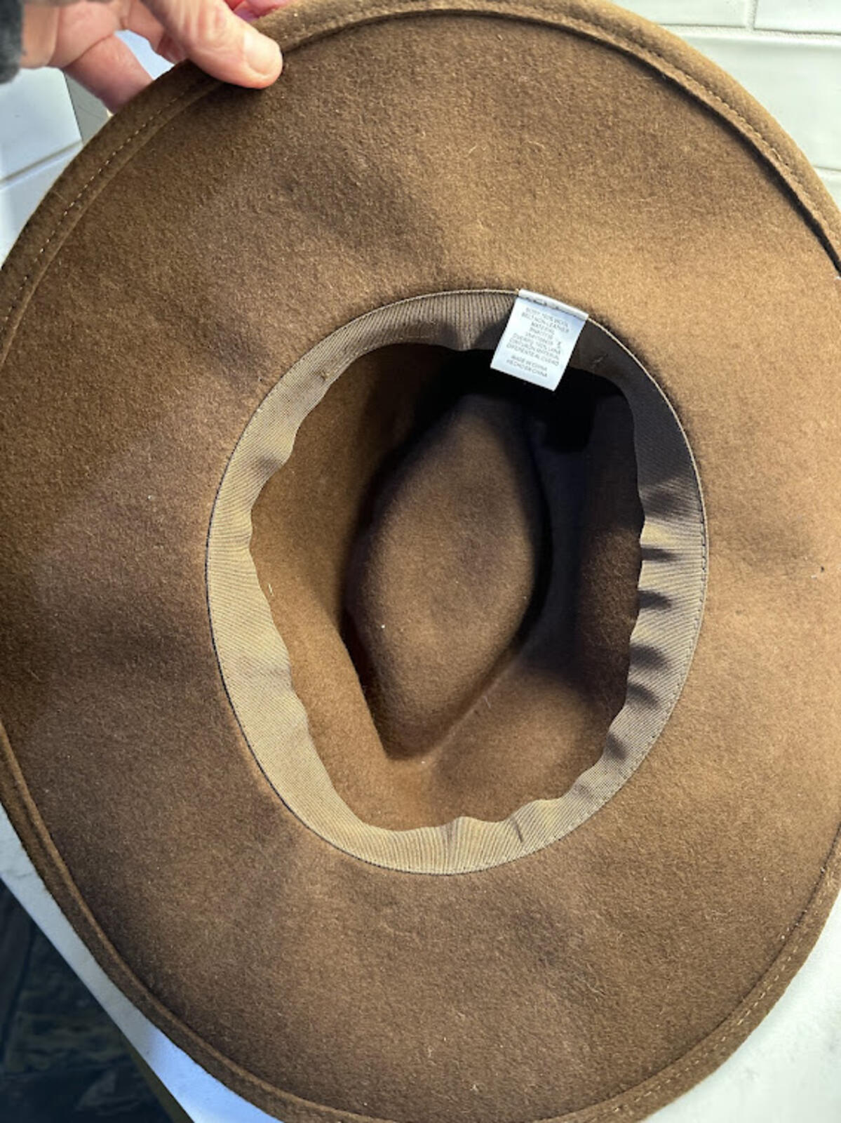 Brown Wool Felt Wide Brim Western Hat Pleather Band