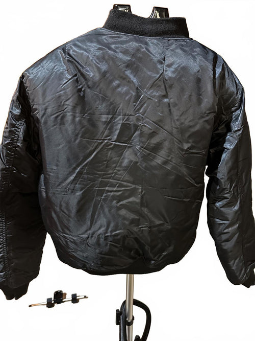 Black Bomber Jacket M Gold Zipper Orange Lining MA-1 Style