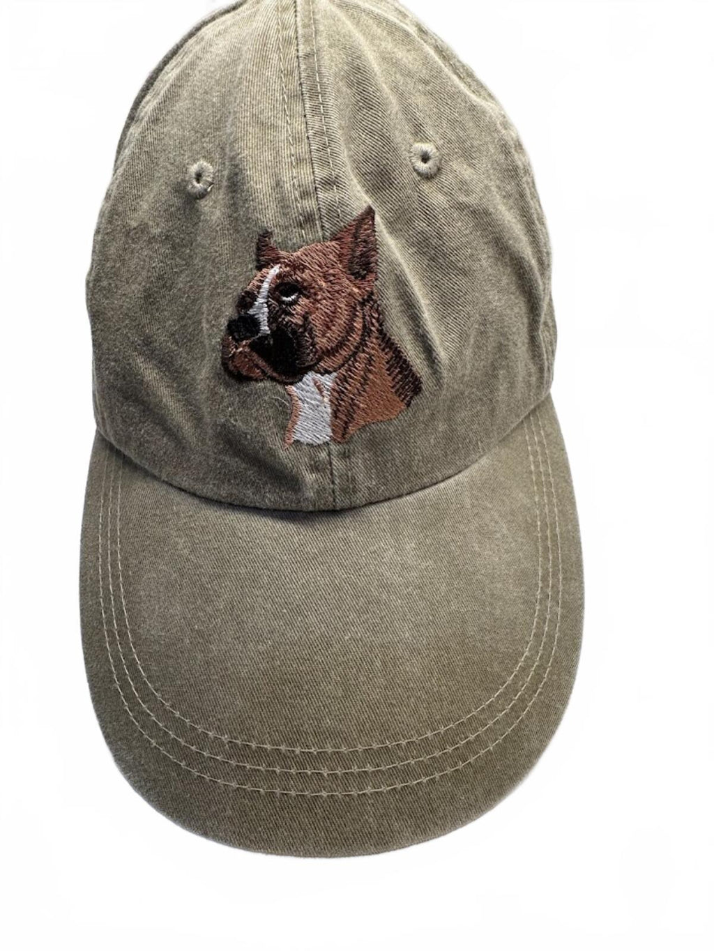 Boxer Dog Embroidered Strapback Hat Tan