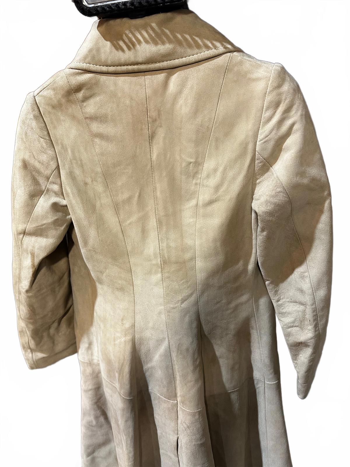 Vintage 70s Tan Suede Trench Coat w/ Paisley satin Lining