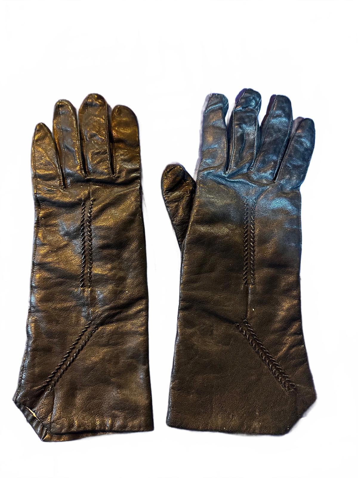 Vintage Black Leather Gauntlet Gloves Japan Size B