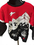 Vintage 80s Ski Intarsia Graphic Sweater Black Red Small