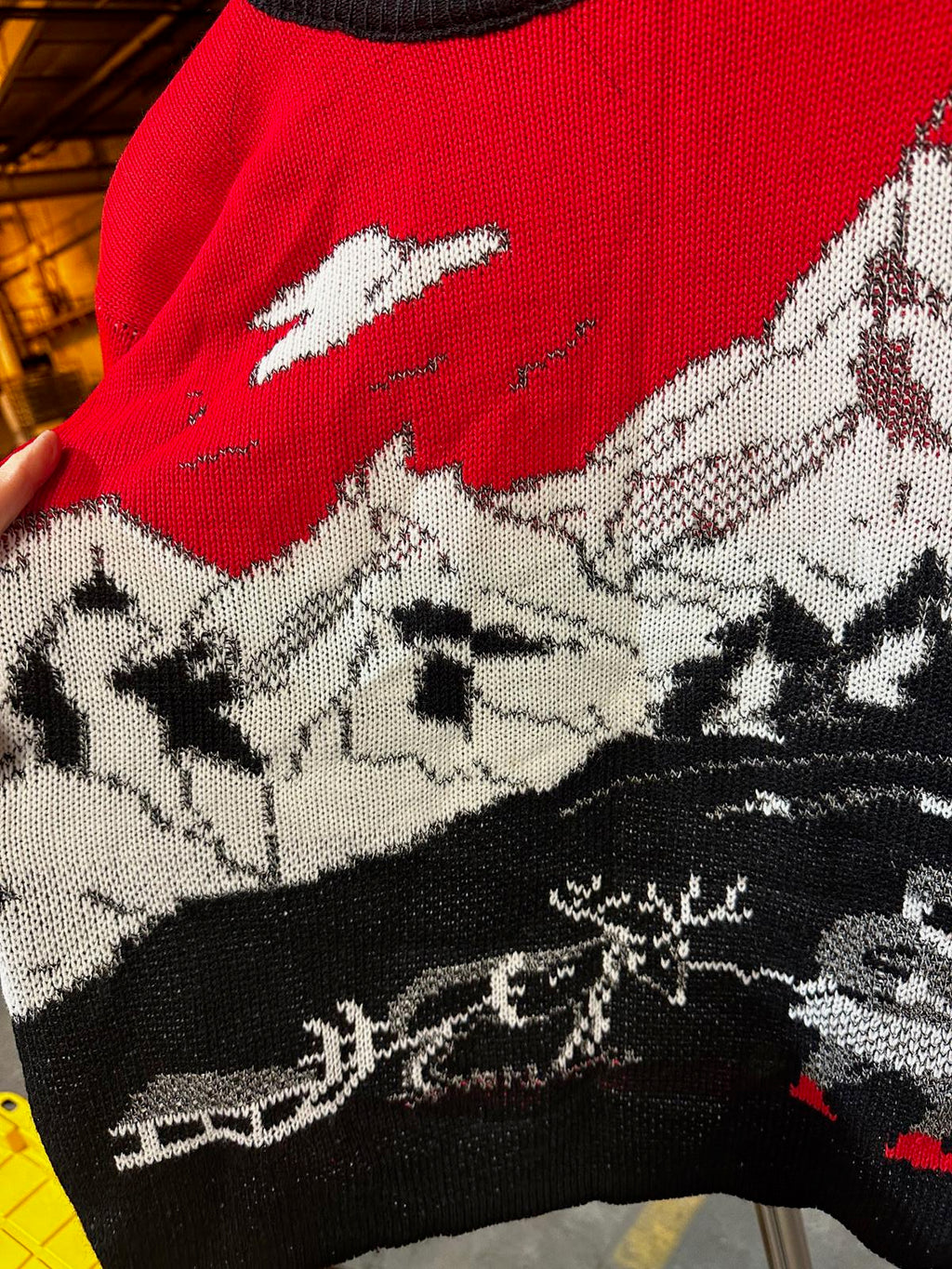 Vintage 80s Ski Intarsia Graphic Sweater Black Red Small