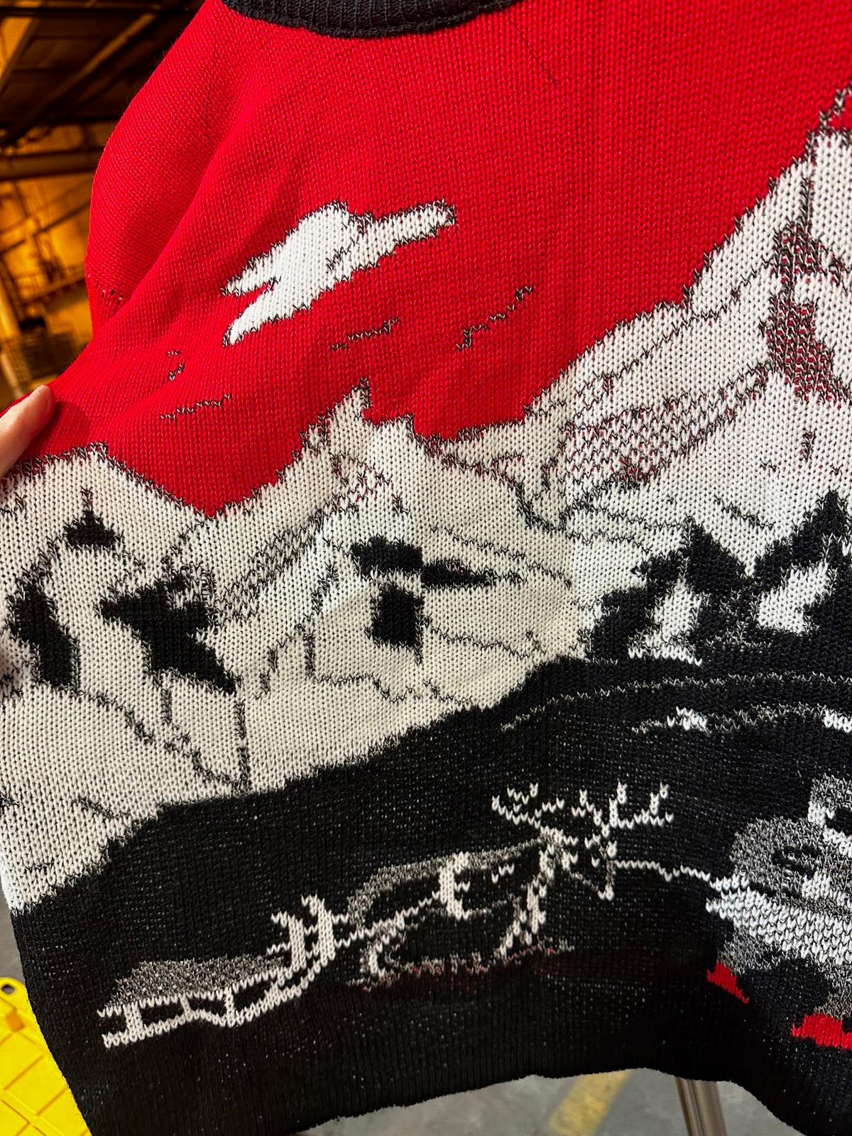 Vintage 80s Ski Intarsia Graphic Sweater Black Red Small