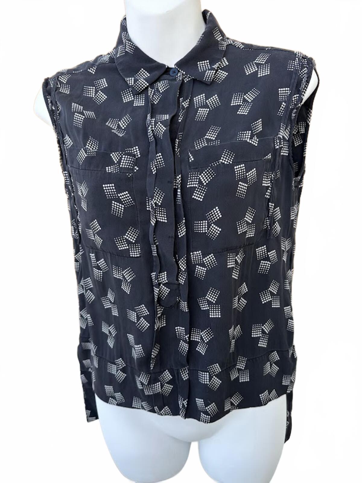 DVF Silk Sleeveless Blouse Black Sz 4