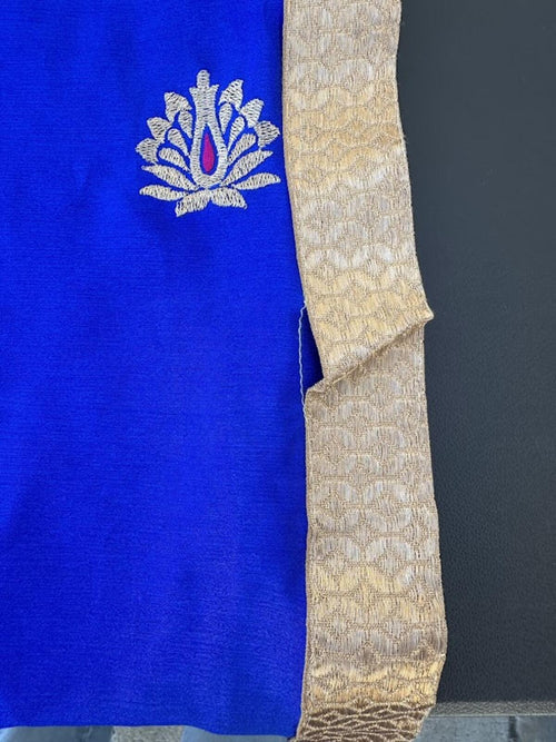 Blue Silk Sari Gold Border 96x88