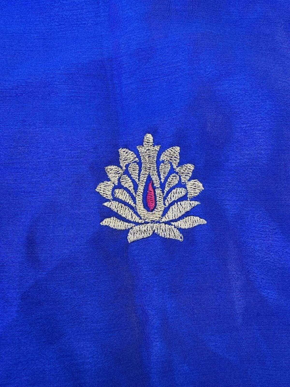 Blue Silk Sari Gold Border 96x88