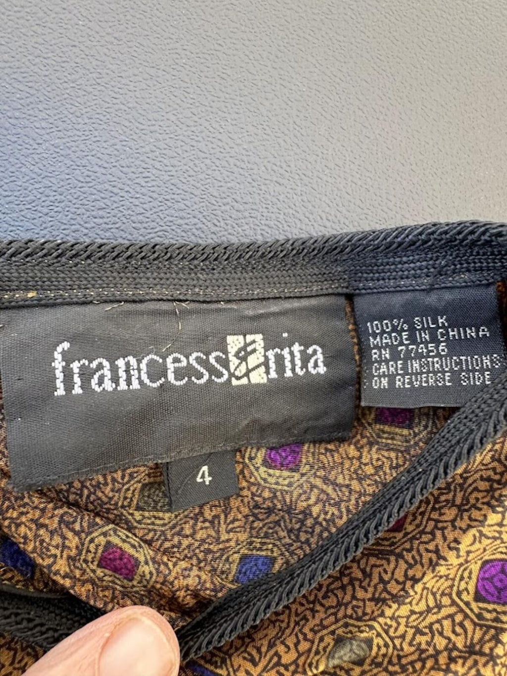 Francesca Rita Silk Blouse Brown Print Sz 4