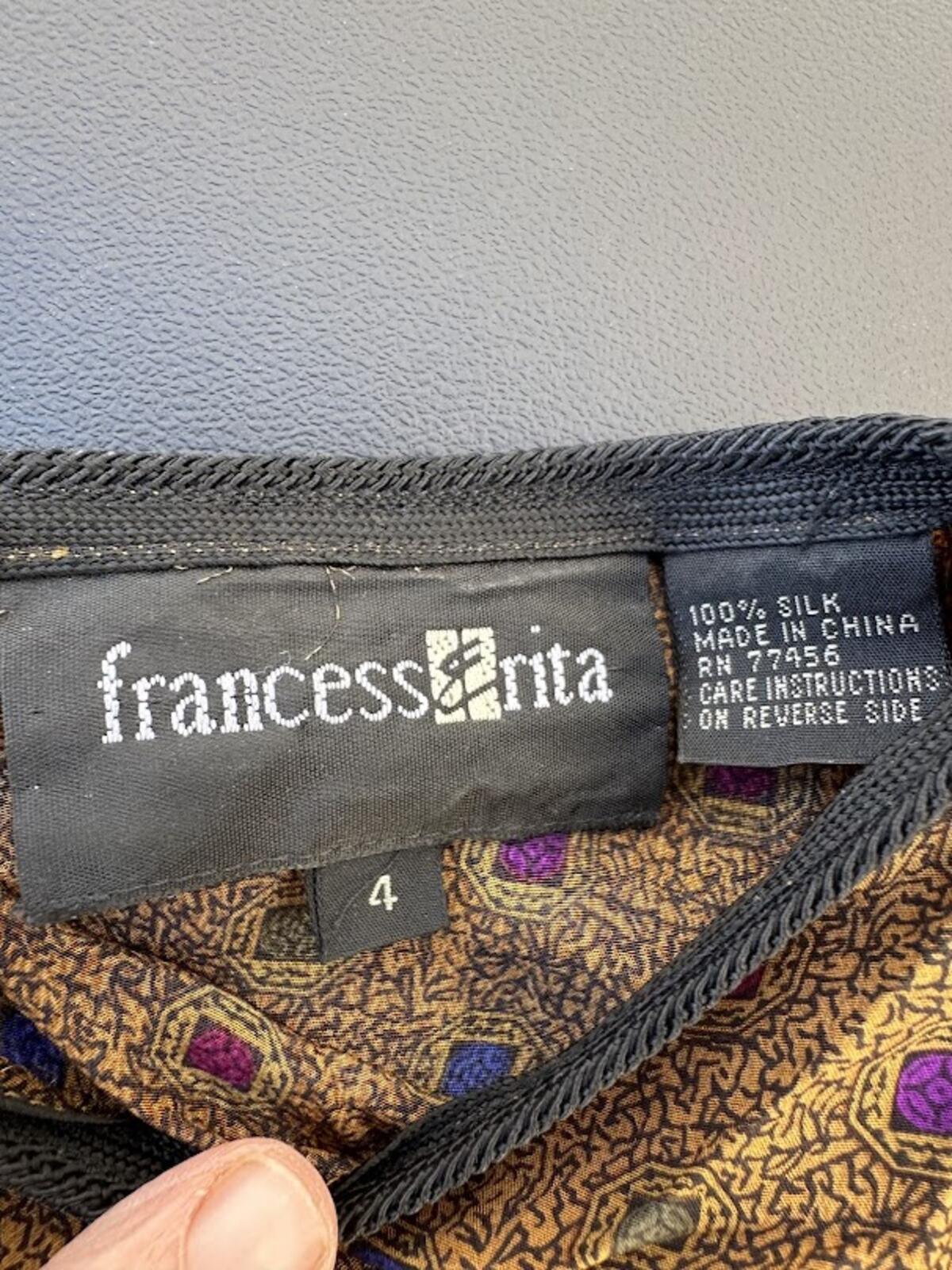 Francesca Rita Silk Blouse Brown Print Sz 4