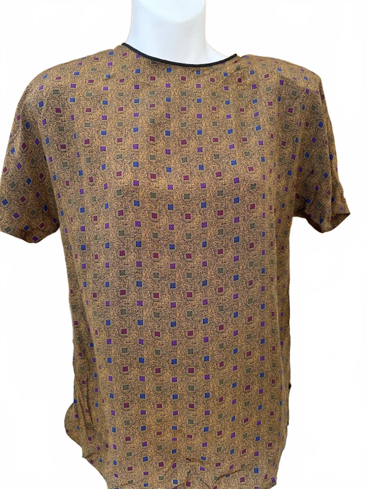 Francesca Rita Silk Blouse Brown Print Sz 4