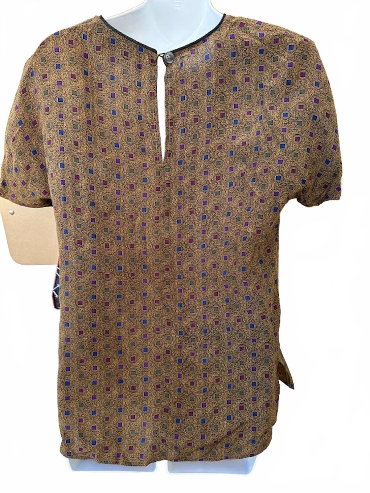 Francesca Rita Silk Blouse Brown Print Sz 4