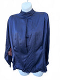 Vintage Silk Blouse Blue Black Button Back Sz 8
