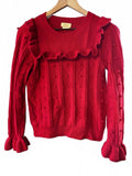 Kate Spade Red Bobble Knit Ruffle Sweater XS