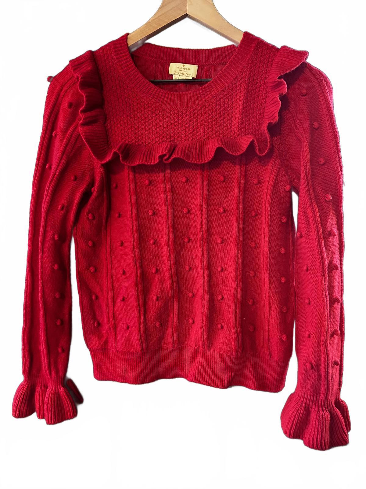 Kate Spade Red Bobble Knit Ruffle Sweater XS