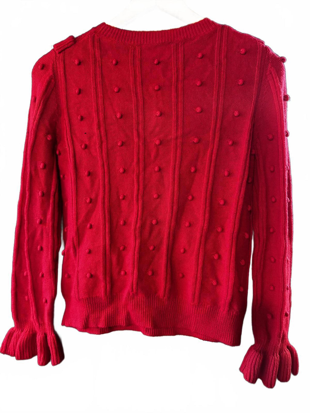 Kate Spade Red Bobble Knit Ruffle Sweater XS