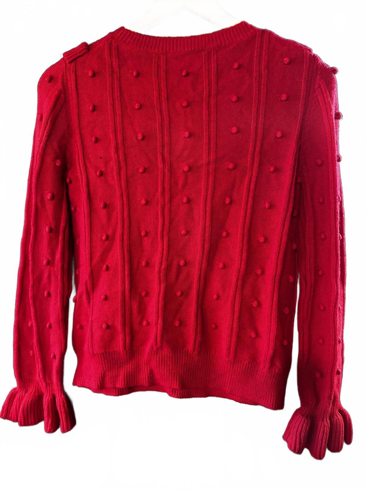 Kate Spade Red Bobble Knit Ruffle Sweater XS
