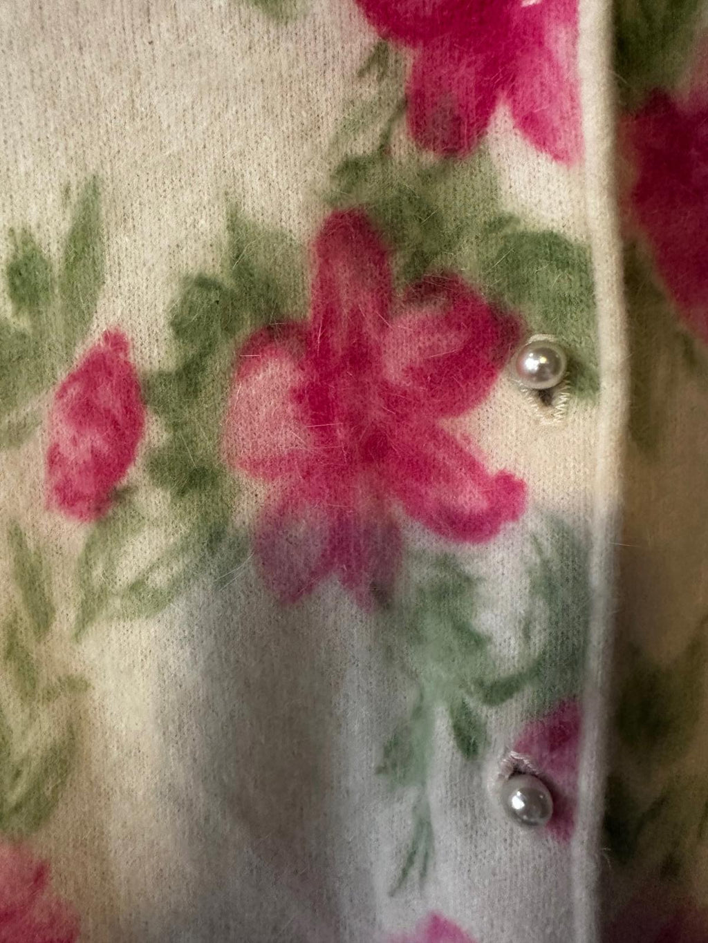 Vintage Darlene Angora Floral Cardigan Pearl Buttons