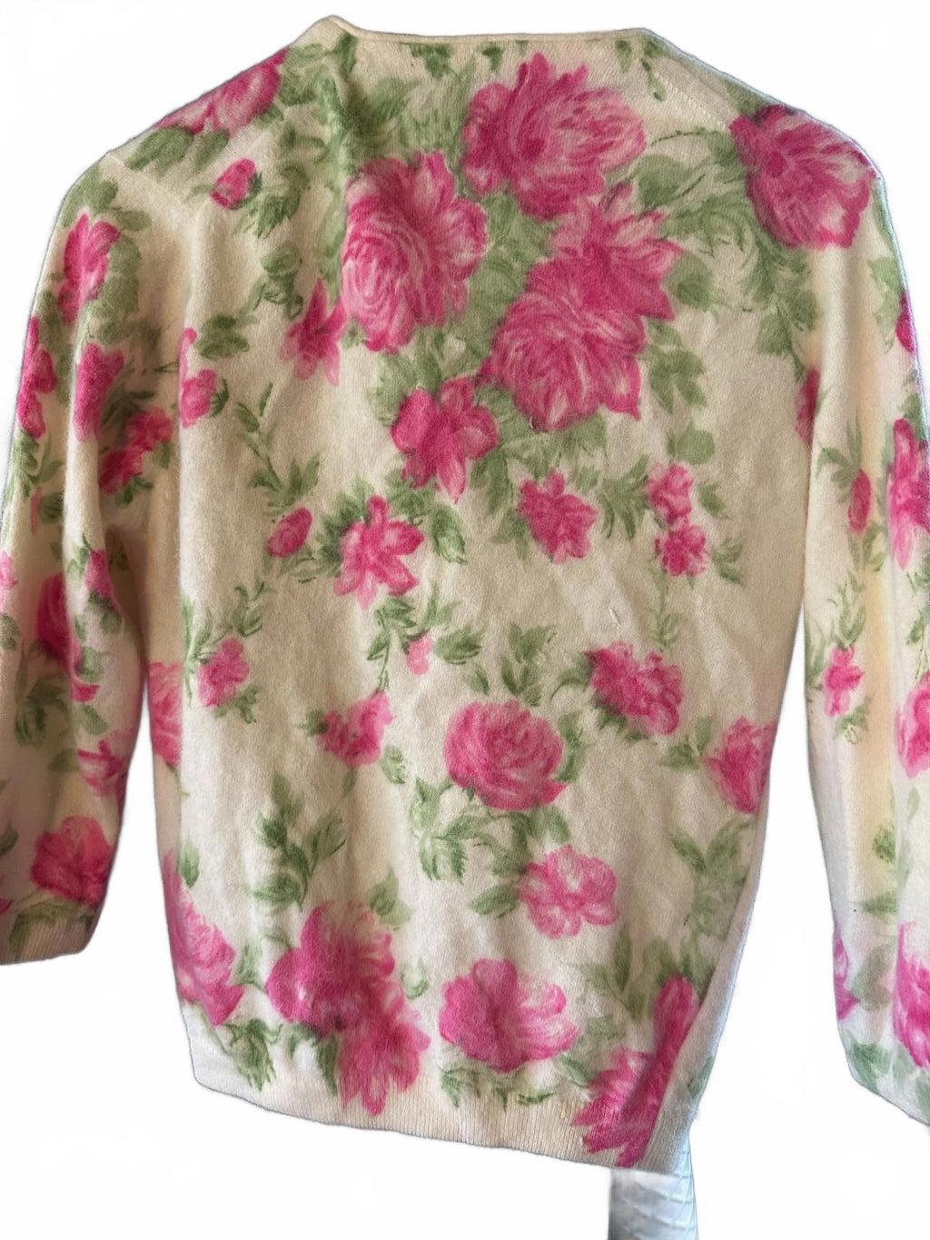 Vintage Darlene Angora Floral Cardigan Pearl Buttons