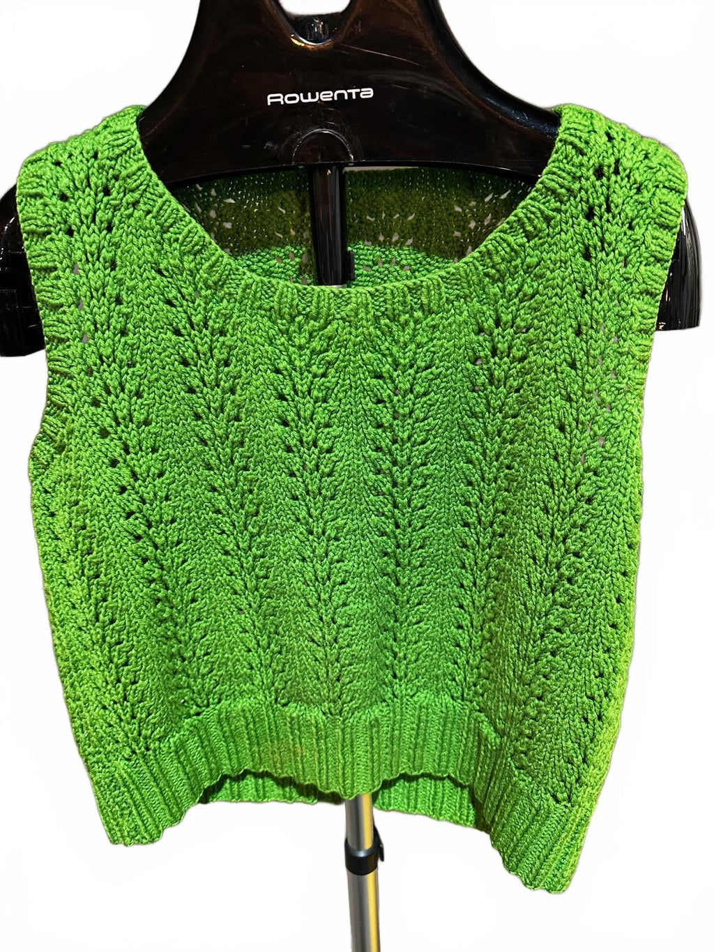 Green Open-Knit Sleeveless Sweater Tank Top S/M