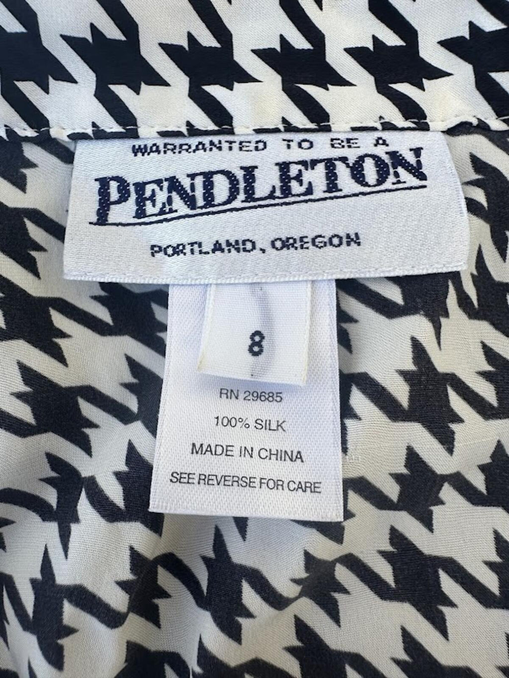 Pendleton Silk Houndstooth Blouse Sz 8