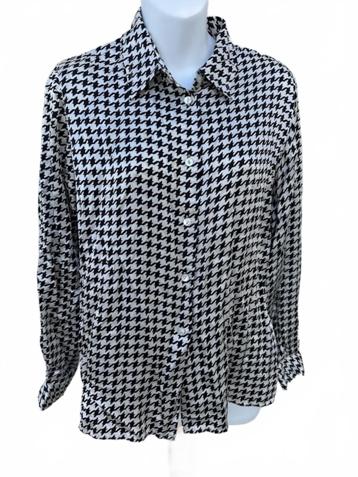 Pendleton Silk Houndstooth Blouse Sz 8