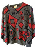 Vintage Aitch UK Geo Knit Sweater Red Grey L