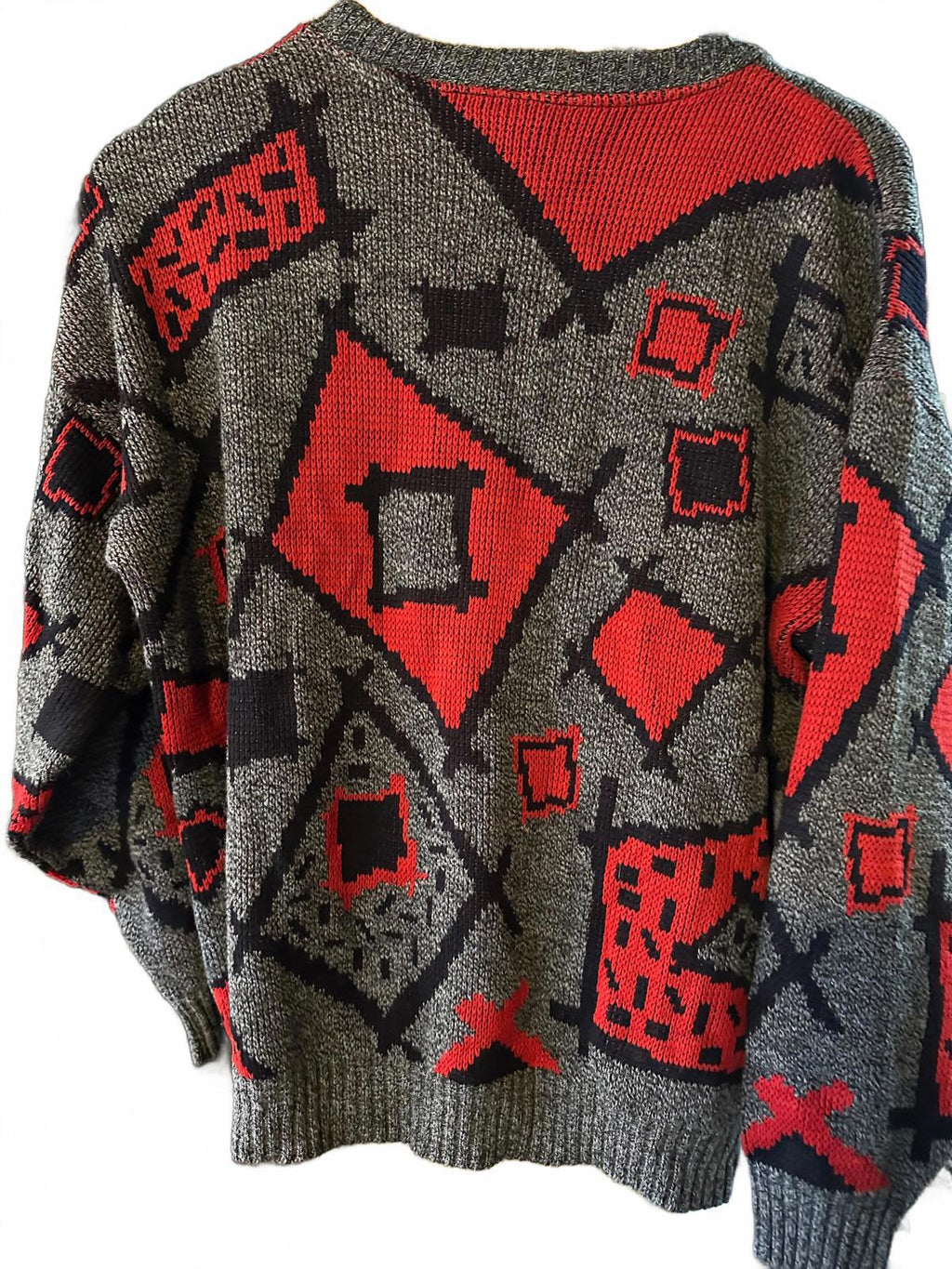 Vintage Aitch UK Geo Knit Sweater Red Grey L