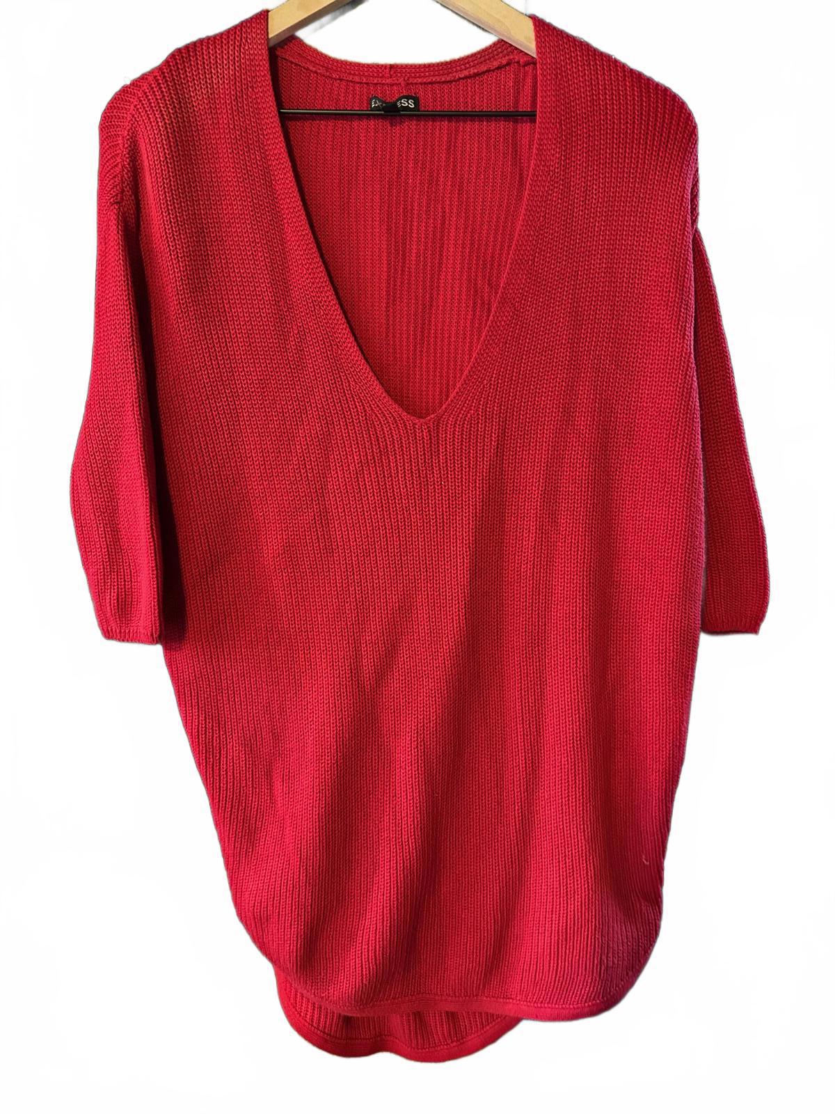 Express Red Cotton V-Neck Knit Sweater Sz S