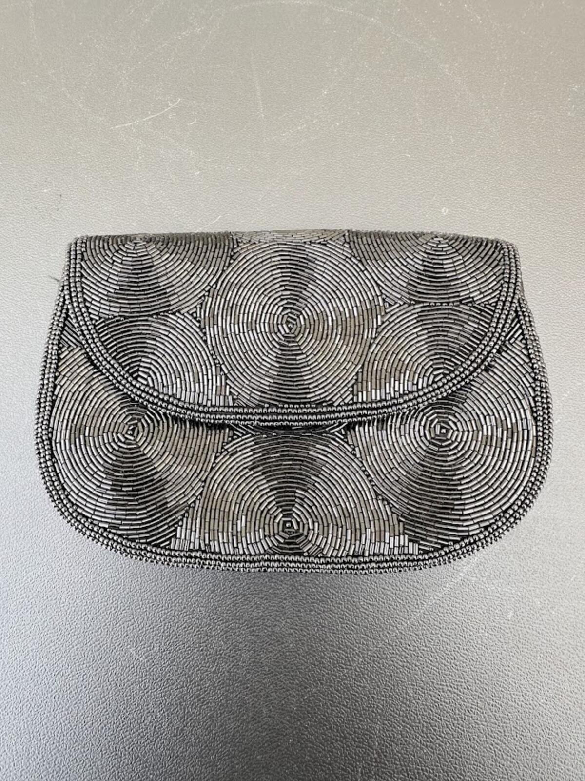 Vintage Hand Beaded Metallic Clutch India 80s