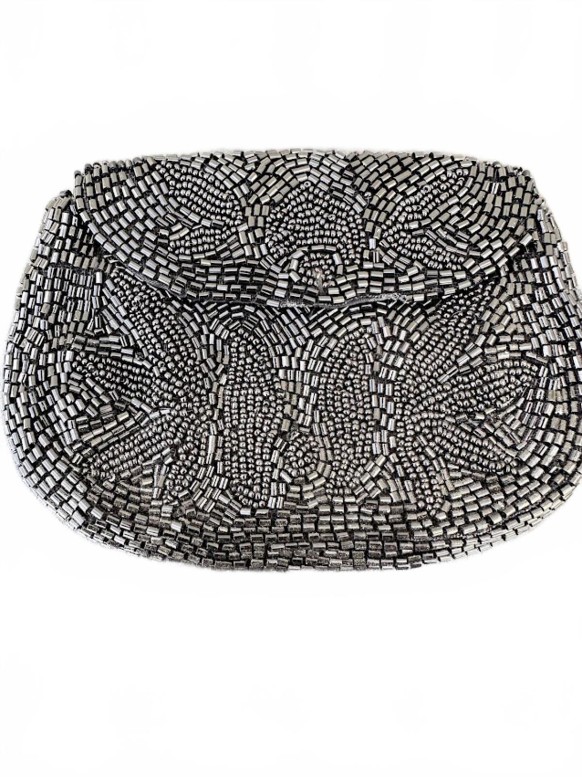 Vintage Black Beaded Clutch Floral Pattern