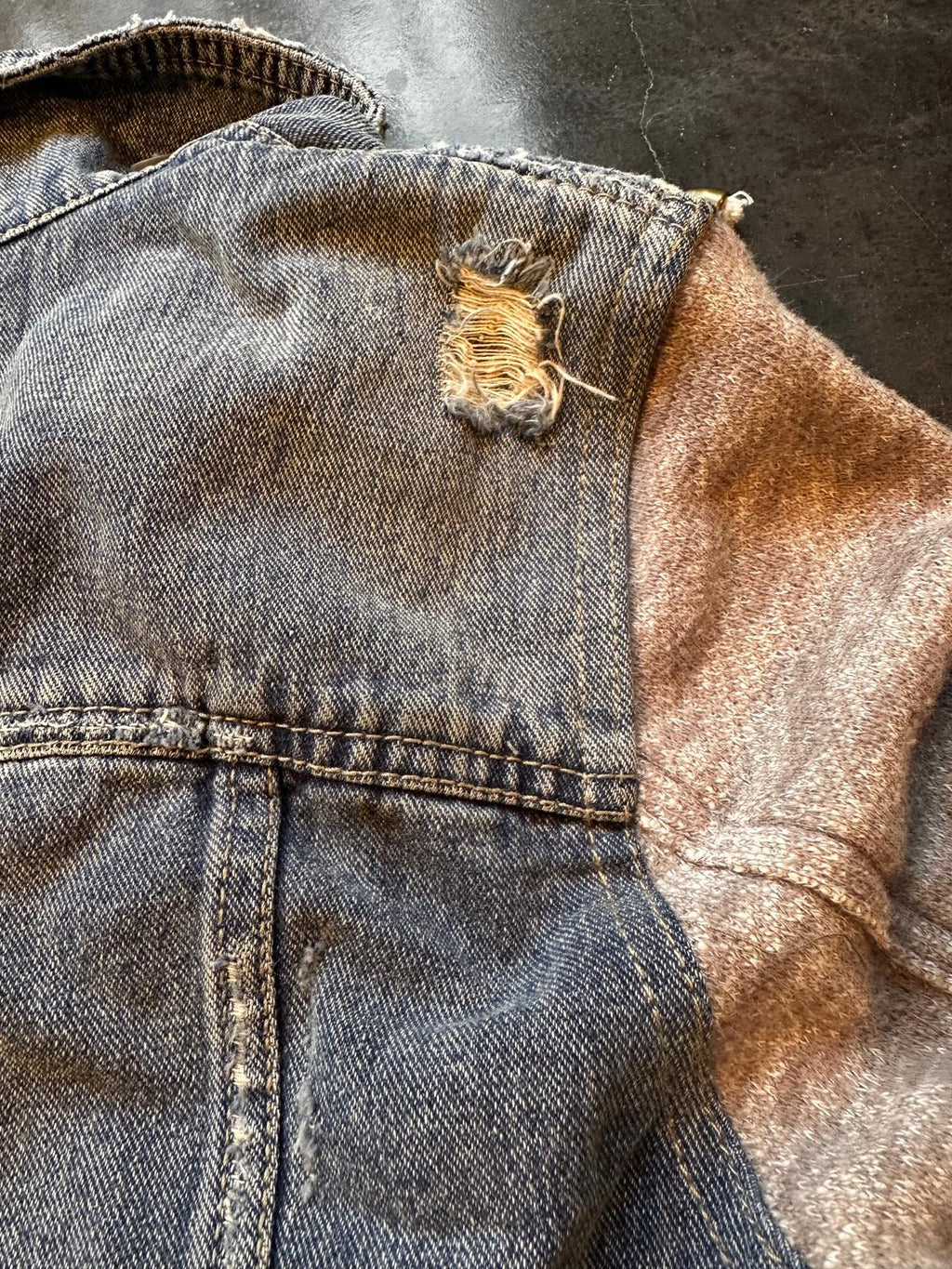 Free People Distressed Denim Hoodie Jacket S