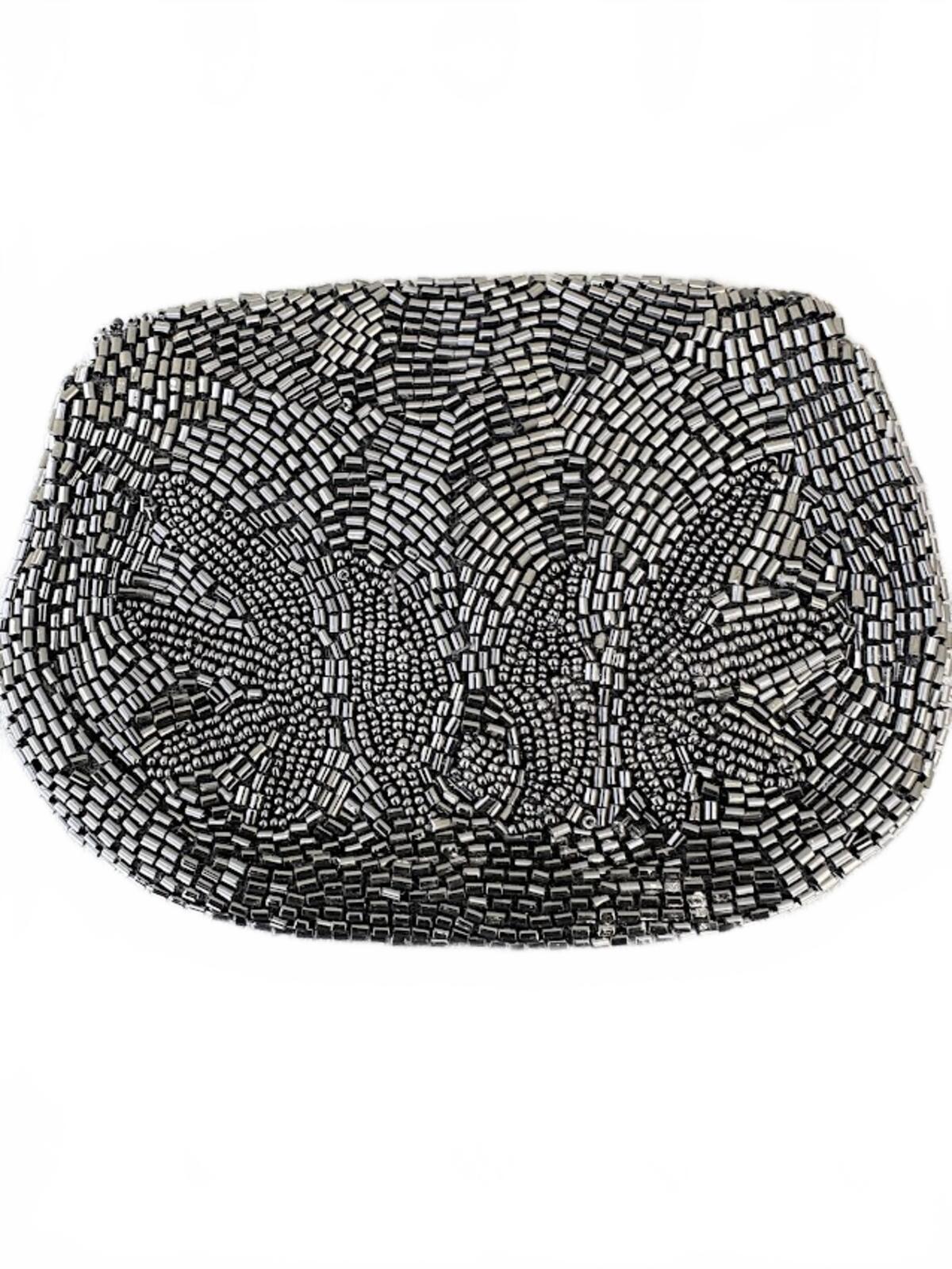 Vintage Black Beaded Clutch Floral Pattern