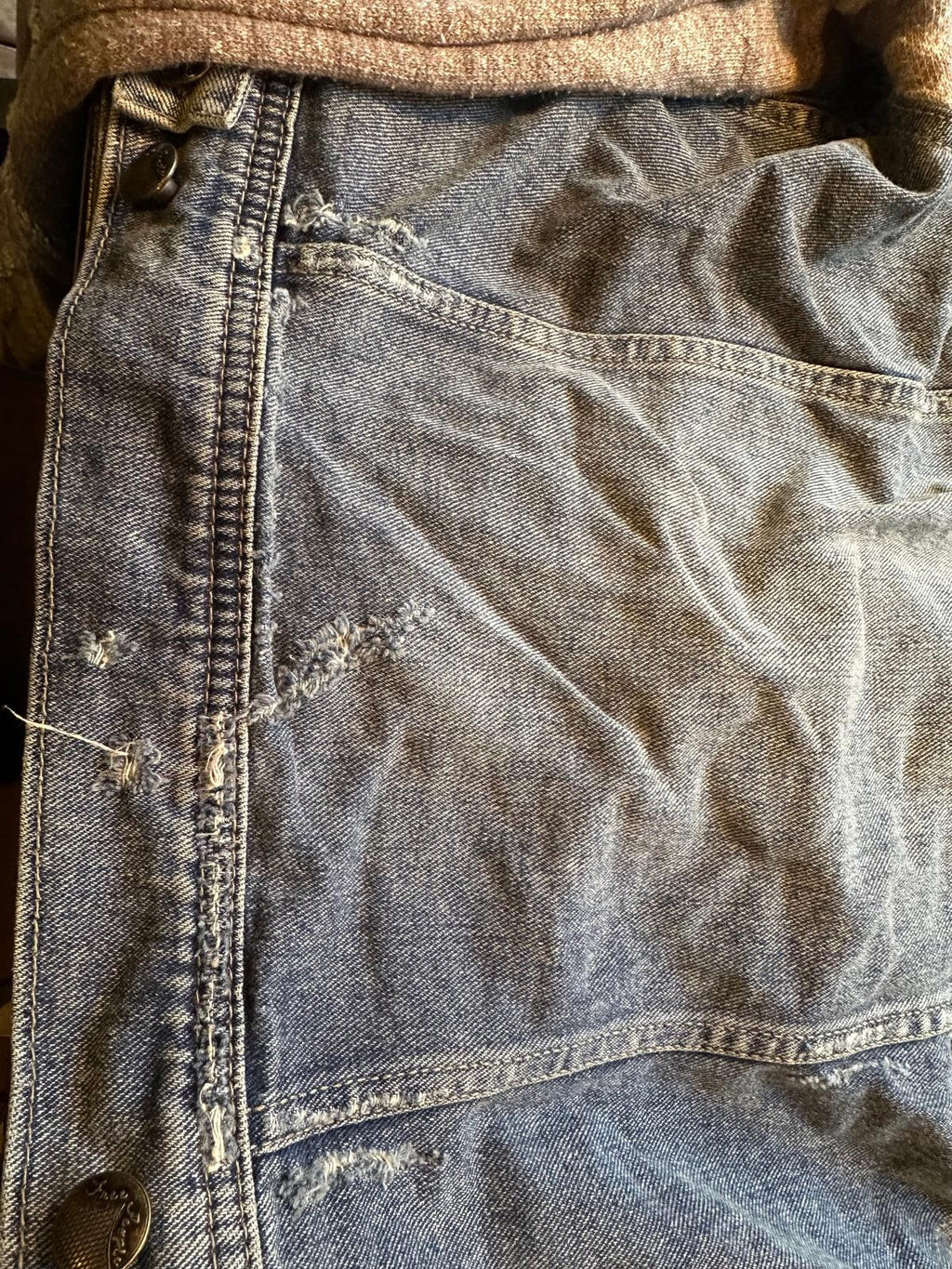 Free People Distressed Denim Hoodie Jacket S