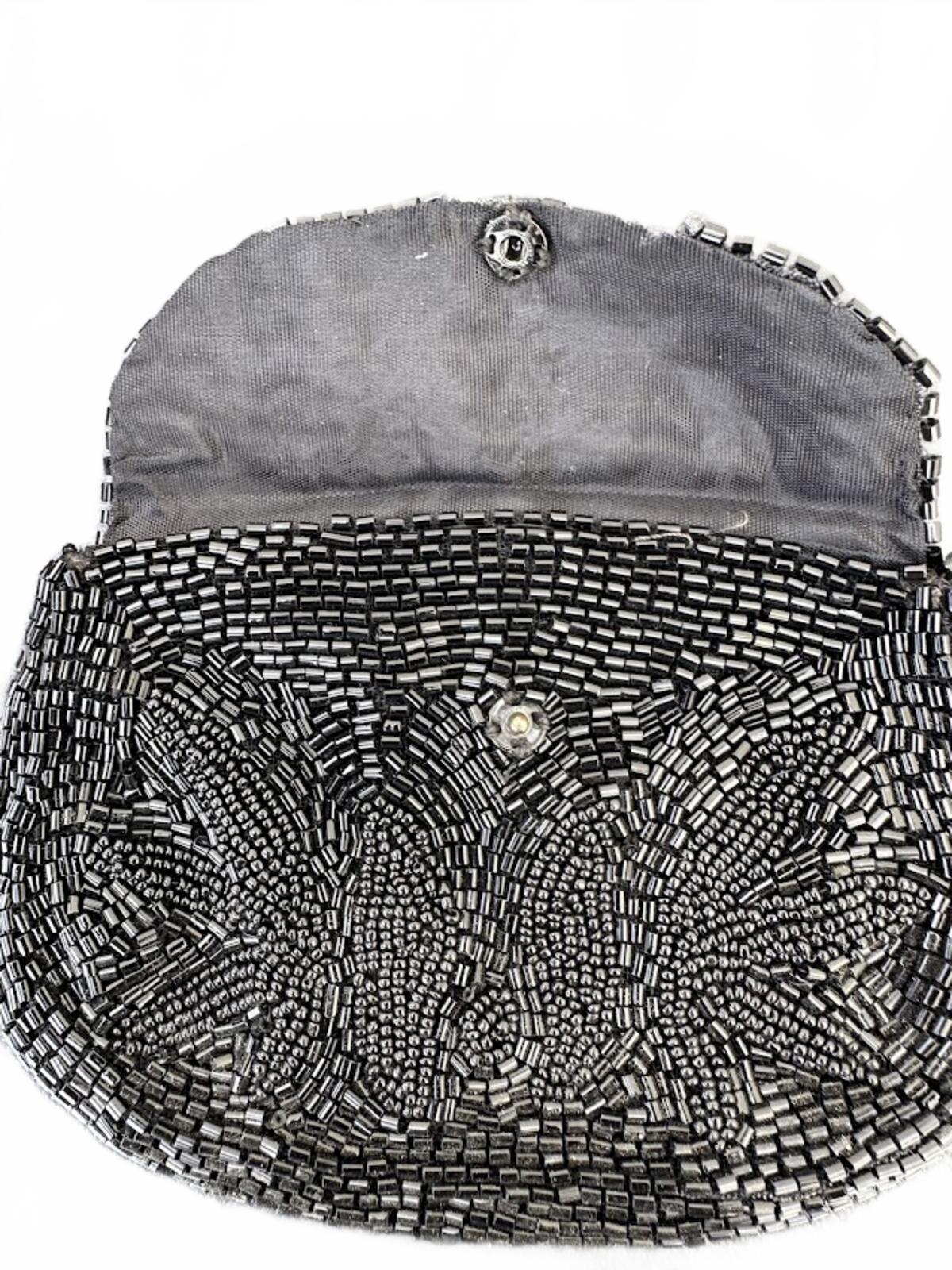 Vintage Black Beaded Clutch Floral Pattern