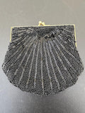 Vintage Black Beaded Kiss Lock Evening Purse