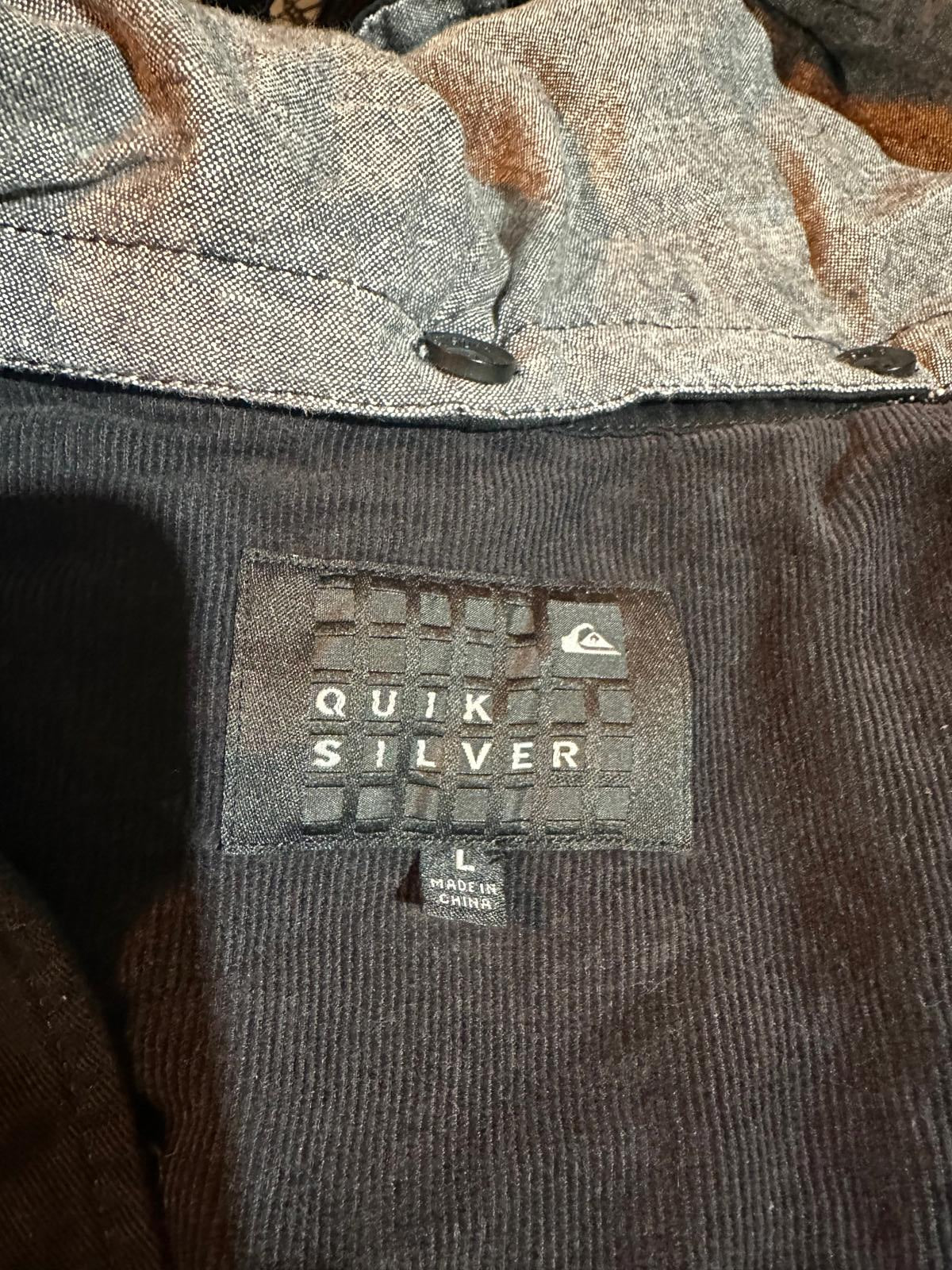 Quiksilver Black Quilted Jacket L Hooded