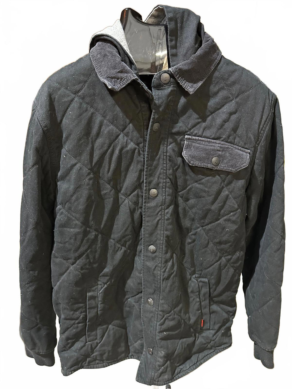 Quiksilver Black Quilted Jacket L Hooded