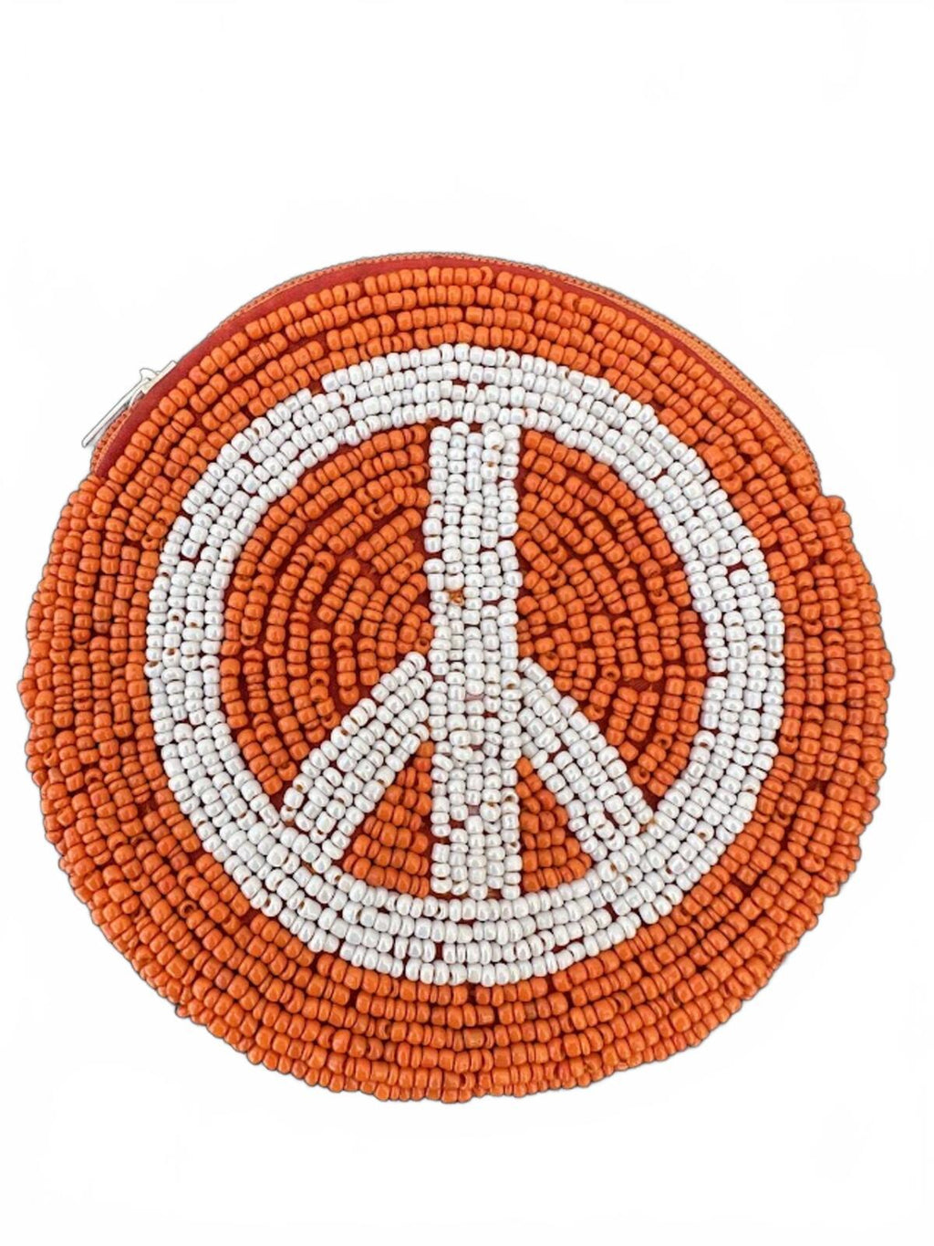 Vintage Beaded Peace Sign Coin Purse Boho 60s