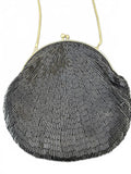 Vintage Black Beaded Evening Clutch Gold Chain