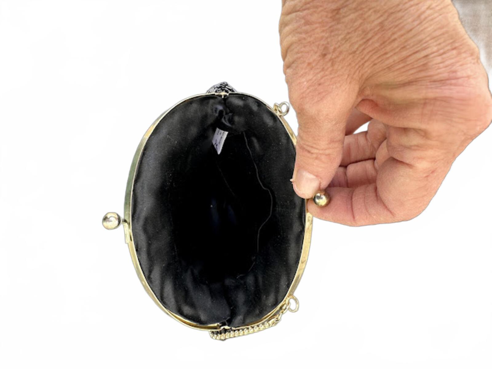 Vintage Black Beaded Evening Clutch Gold Chain